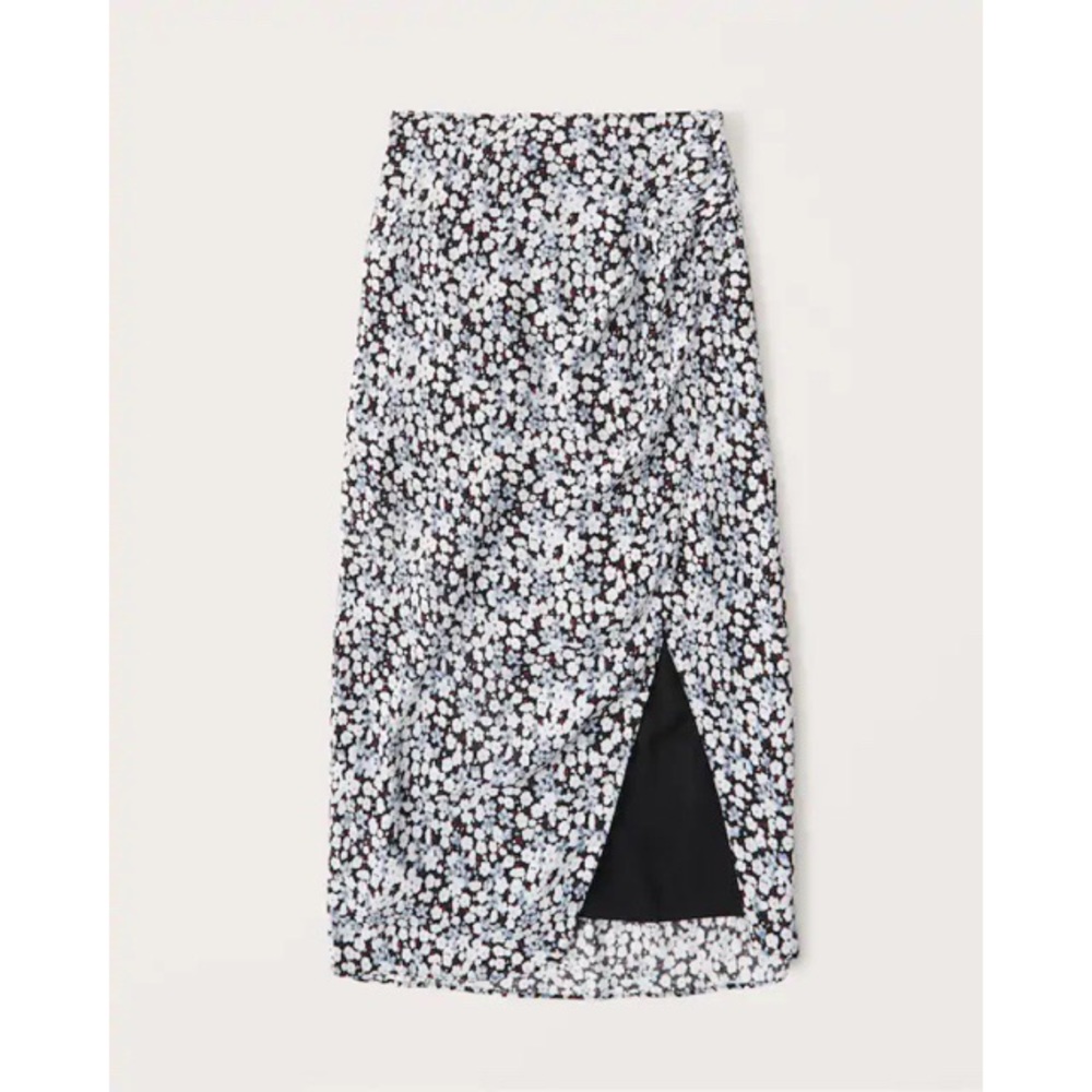 Ruched High Slit Midi Skirt